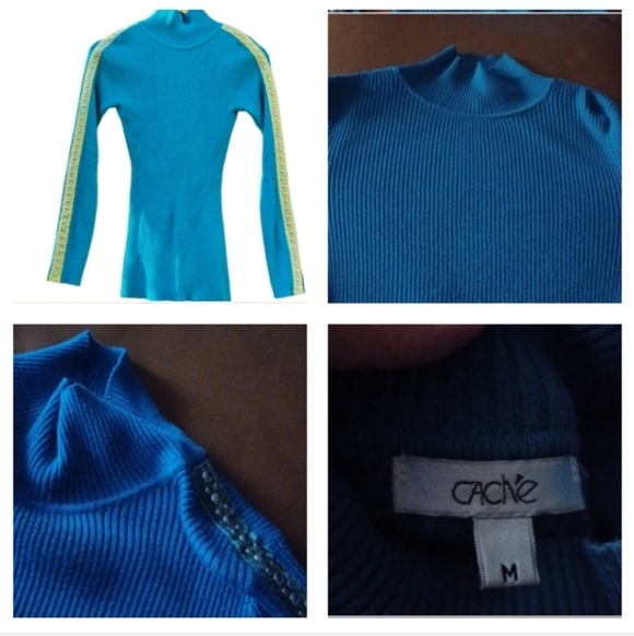 -- Cache Blue Ribbed Knit Top - Picture 2 of 10